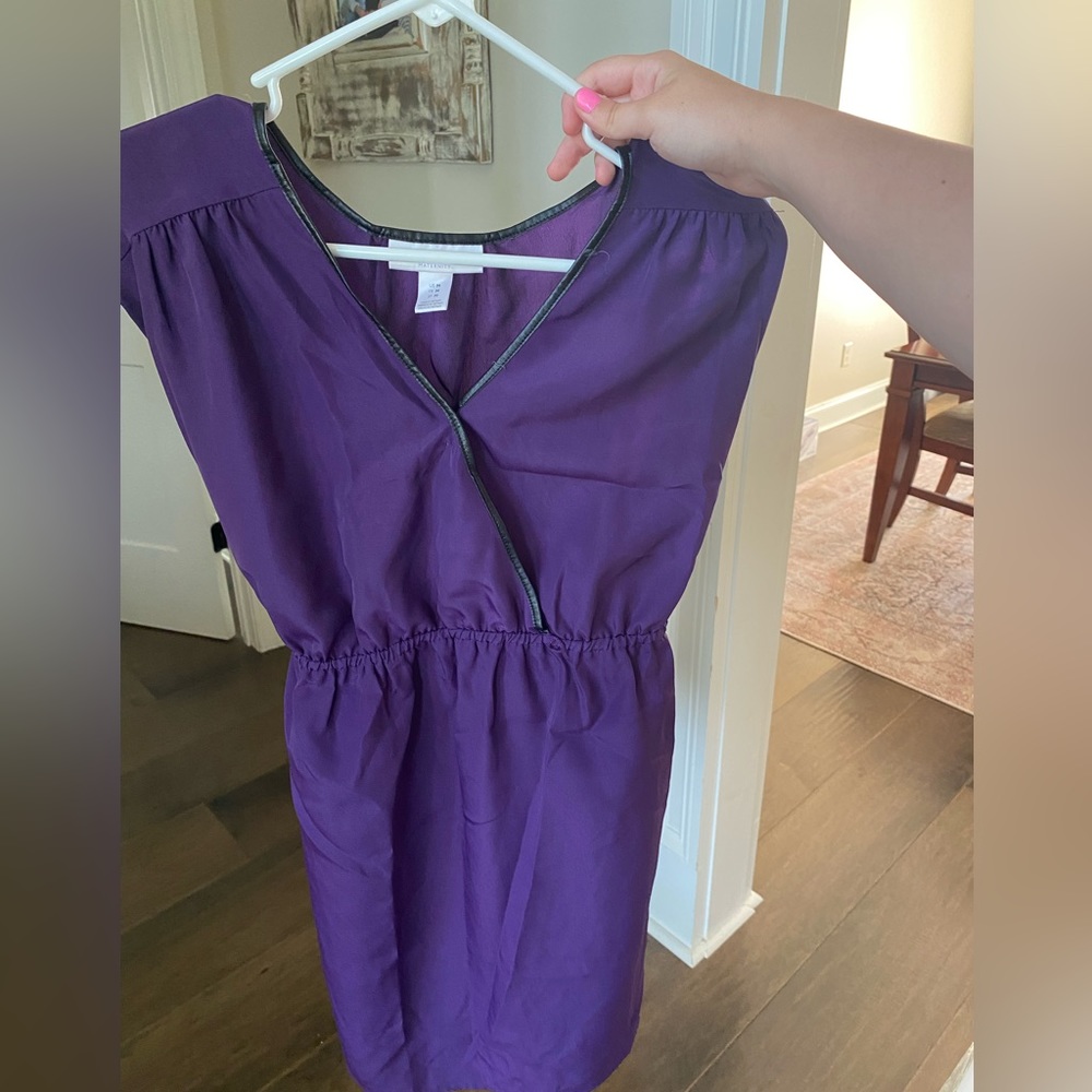 Motherhood Maternity medium sleeveless blouse with leather trim. Purple.